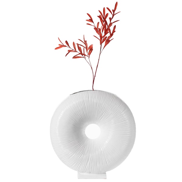 Uniquewise White Modern Round Flat Doughnut Hole Vase QI004001.WT - main